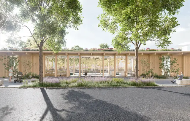 Der Botanische Garten bekommt einen neuen Eingangsbereich samt Besucherzentrum in moderner Holzbauweise. | Foto: Architekten Kneidinger ZT GmbH
