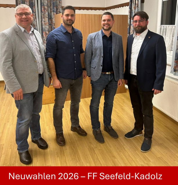 Seefeld-Kadolz: Bürgermeister Peter Frühberger, Feuerwehrkommandant-Stv. Werner Ganzberger, Feuerwehrkommandant Richard Gall, Leiter des Verwaltungsdienstes Matthias Seidl | Foto: BFKDO Hollabrunn