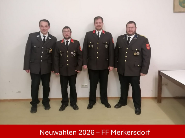 Merkersdorf: Stellvertreter des Leiters des Verwaltungsdienstes Johannes Schadn, Feuerwehrkommandant Daniel Ziegler, Feuerwehrkommandant-Stv. Andreas Waller, Leiter des Verwaltungsdienstes Markus Achtsnit | Foto: BFKDO Hollabrunn