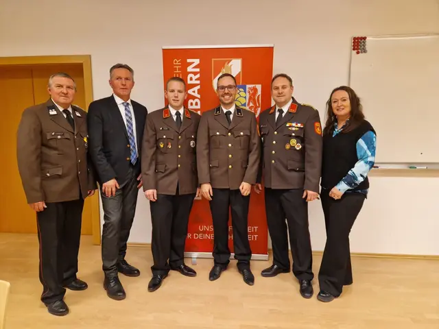 OVM Martin Dabsch, Vizebürgermeister Wolfgang Mayrhofer, BI Manuel Floh, V Simon Resch, OBI Franz Eichberger Jun., Stadträtin Susanne Stöhr-Eißert | Foto: FF Langenlebarn