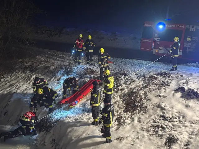 „Rettung von ins Eis eingebrochenen Personen an der Pram,“ lautete die Übungsannahme, die am 13. Jänner  in Schärding am Programm stand. | Foto: FF Schärding