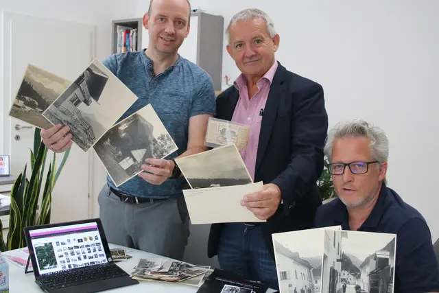Drei von vier "Topothekaren" zeigen sich beim Archivieren der Bilder: Jürgen Lamprecht, Ferdinand Bevc und Andreas Jerlich (von links nach rechts) | Foto: Zdravko Haderlap