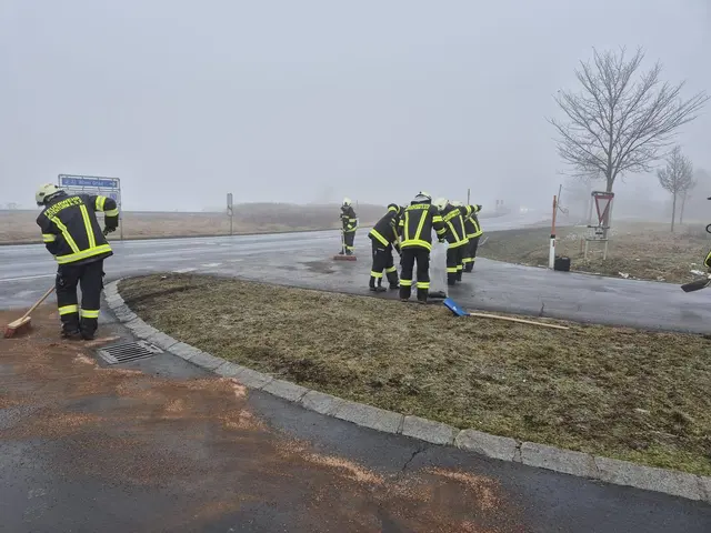 Die Feuerwehr Rotenturm an der Pinka war am Einsatz im Einsatz, um eine Ölspur zu beseitigen. | Foto: Feuerwehr Rotenturm an der Pinka