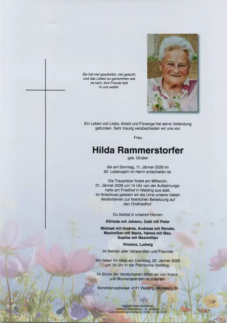 Hilda Rammerstorfer aus Walding, ✝︎ 89 Jahre | Foto: Bestattung Smrekar