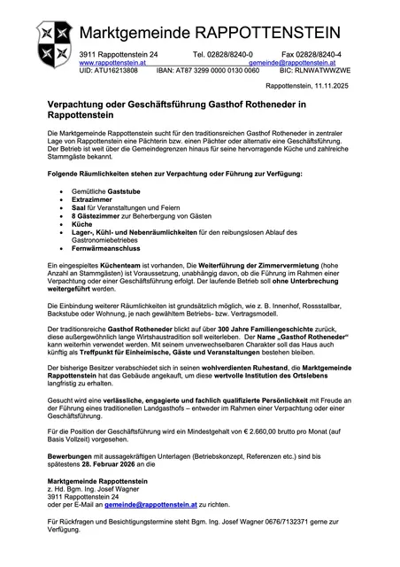 Ausschreibung für den Gasthof Rotheneder. | Foto: Marktgemeinde Rappottenstein