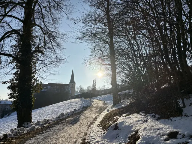 Waldhausen im Jänner 2026, Naturkulturweg, Blick auf Pfarrkirche | Foto: MeinBezirk Perg/Köck