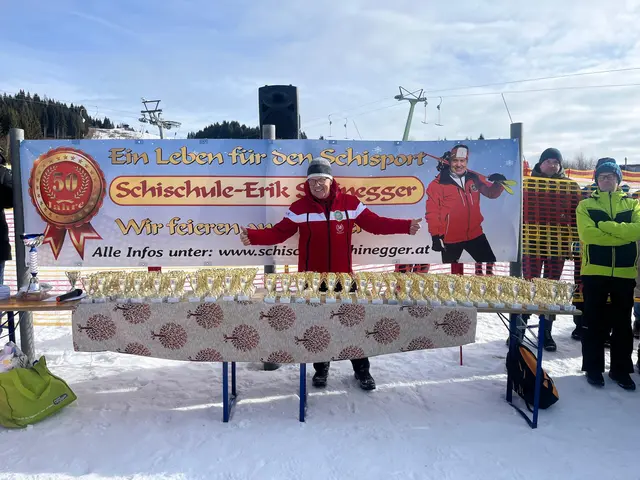 Skischulleiter Erik Schinegger mit den Pokalen für die jungen Teilnehmer. | Foto: Bruno Bader