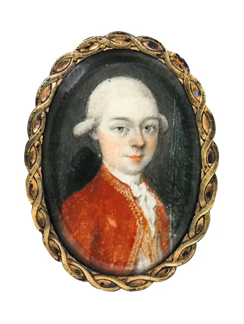Miniaturporträt Wolfgang Amadeus Mozarts von einem unbekannten Künstler, 1977, Aquarell und Gouache auf Elfenbein, Höhe ca. 4cm | Foto: Southeby's
