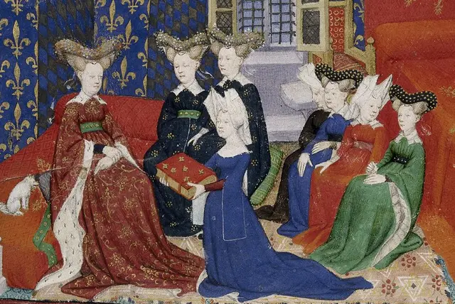 Bild 4. Christine de Pizan überreicht Königin Isabeau vor Hofdamen ihr Buch | Foto: Wikipedia