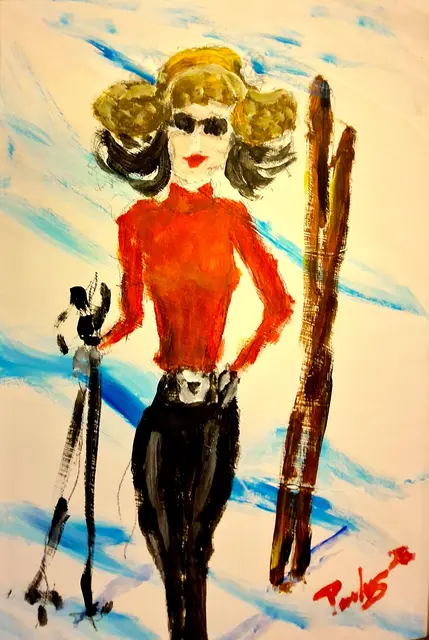 Mundmaler Paulus Ploier, Titel: Auf zum Apre Ski (2026), Mundmalerei Acryl auf Leinen | Foto: www.paulus-art.at