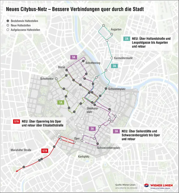 Hier sieht man die neuen Linien im Detail. | Foto: APA/Wiener Linien
