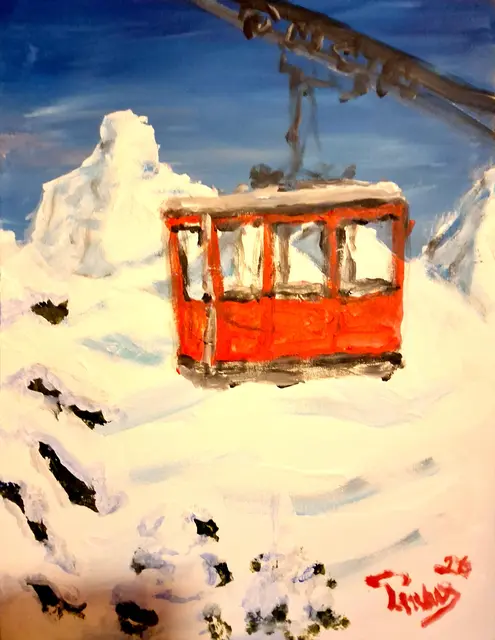 Mundmaler Paulus Ploier, Titel: Nostalgiebahn (2026), Technik: Mundmalerei Acryl auf Leinen | Foto: www.paulus-art.at