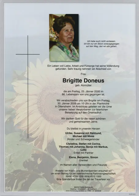 Brigitte Doneus aus Ottensheim, ✝︎ 85 Jahre | Foto: Bestattung Smrekar