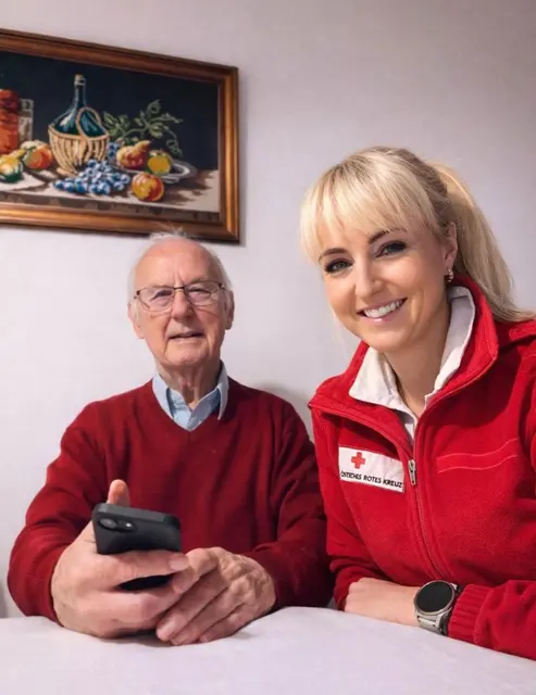 Ann-Christin Koch und Gerhard beim Digital-Training.  | Foto: OÖRK