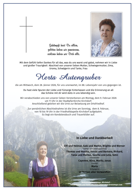 Herta Autengruber ✝︎ 28.01.2026 | Foto: Bestattung Krennmayr