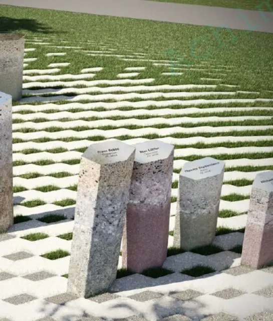 Über das Gelände verteilt finden sich auf einer als Welle gestalteten Landschaft 114 Gedenksteine mit Namen, Alter und Herkunft der Ermordeten.  | Foto: Stadt Innsbruck