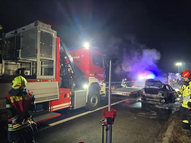 Die Feuerwehrleute löschten den Brand und sicherten gleichzeitig in Zusammenarbeit mit der Autobahnpolizei die Unfallstelle ab.  | Foto: FF Neusiedl am See