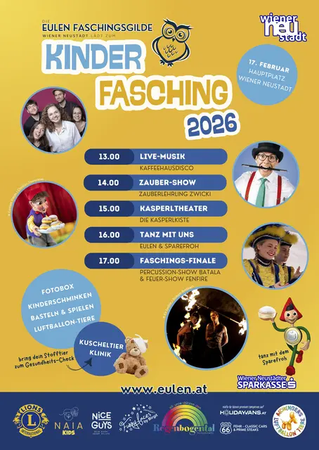 Einladung zum Kinderfasching ab 13:00 Uhr am Hauptplatz zum Faschingdienstag