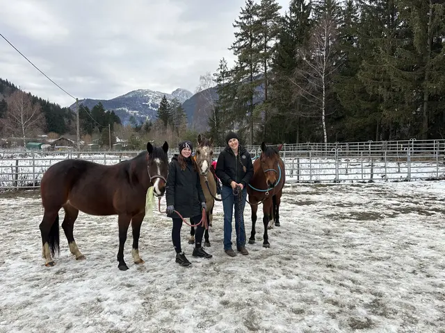 Mia Thaler (links) und Laura Walter (rechts) mit den drei Therapiepferden Sophie, Silver und Blümchen (von links nach rechts) | Foto: TRIK