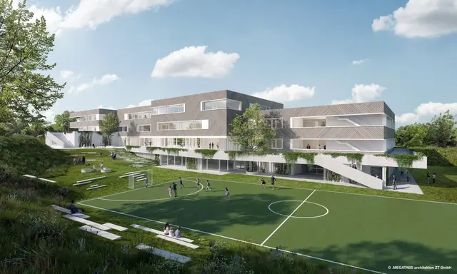 Eine erste Visualisierung der neuen AHS in der Winkeläckerstraße. | Foto: Visualisierung: Megatabs Architekten