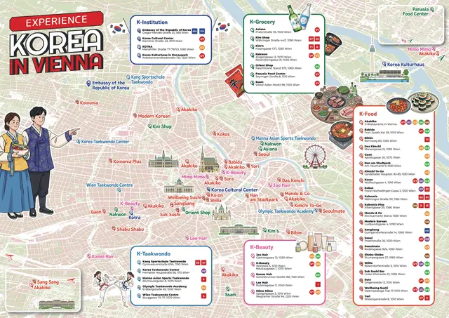 Die K-Map mit den wichtigsten Standorten in Wien für Fans der koreanischen Kultur!