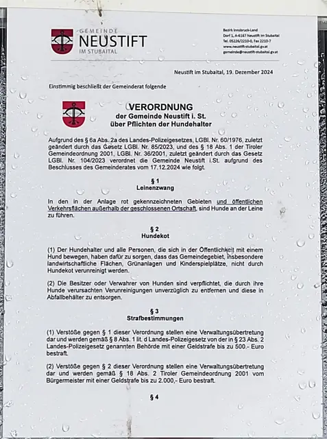 Neustifter Hundeverordnung | Foto: TBW Est. Stubai