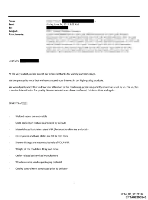 Höflich und korrekt bekam die Epstein Mitarbeiterin von der Marchtrenker Firma ein Angebot, Produktbroschüren und die Zusage innerhalb von ca. vier Wochen nach Übersee liefern zu können. | Foto: US. Departement of Justice