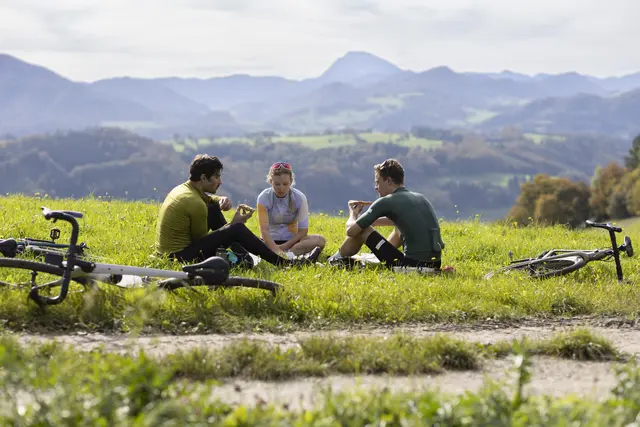 Inmitten der sanften Hügel des Mostviertels genießen Radfahrer eine wohlverdiente Pause.  | Foto: Niederösterreich Werbung/Markus Frühmann