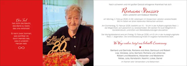 Romana Strasser, Aurolzmünster, verstorben am 2. Februar, im 82. Lebensjahr.
  | Foto: Lisa Strasser