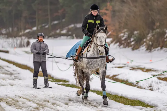 Ski-Fahrer Markus Kern aus Melk, und Reiterin Nina Marcharth aus Obergrafendorf, siegten mit ihrem Pferd Paul beim 1. Steinkellnergut Ski-Jöring. | Foto: Herbert Rockenschaub