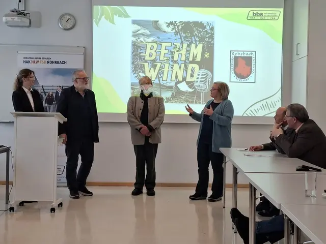 Miriam Arnezeder, Franz Saxinger, Franz Gumpenberger und Doris-Fischer Stadler (v.l.) bei der Projektpräsentation in der BBS Rohrbach.  | Foto: Helmut Eder