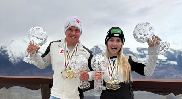 Elina Stary und ihr Guide Stefan Winter mit den absolut verdienten Kristallkugeln | Foto: Privat