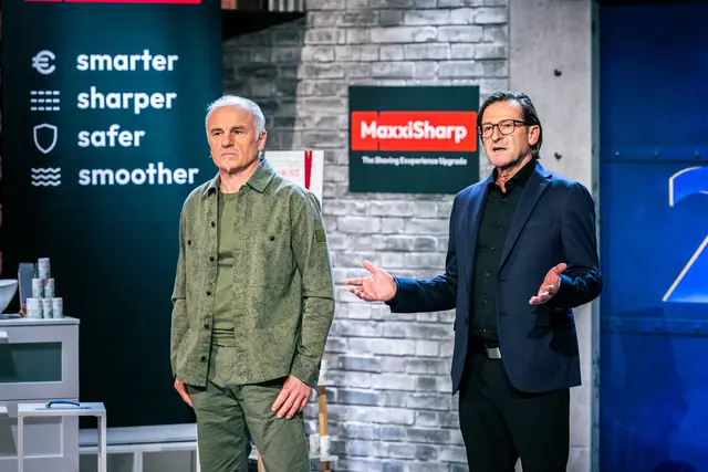 Die Arbinger Max Pachinger (links) und Erwin Schwab bei der Puls 4-Show "2 Minuten 2 Millionen". Ausstrahlung der Sendung ist am 17. Februar um 20.15 Uhr. | Foto: PULS 4/Gerry Frank