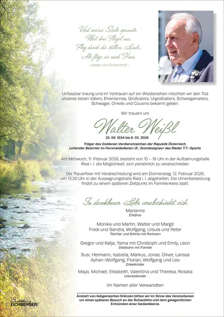 Walter Weißl, Ried, verstorben am 6. Februar, im 92. Lebensjahr. | Foto: Weiß