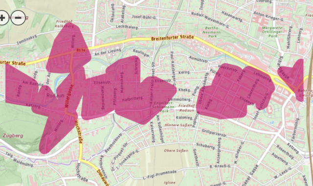 Betroffen sind vor allem Haushalte in Rodaun, im Bereich der Breitenfurter Straße sowie der Willergasse, der Elisenstrasse und der Ketzergasse.
 | Foto: Screenshot Wiener Netze