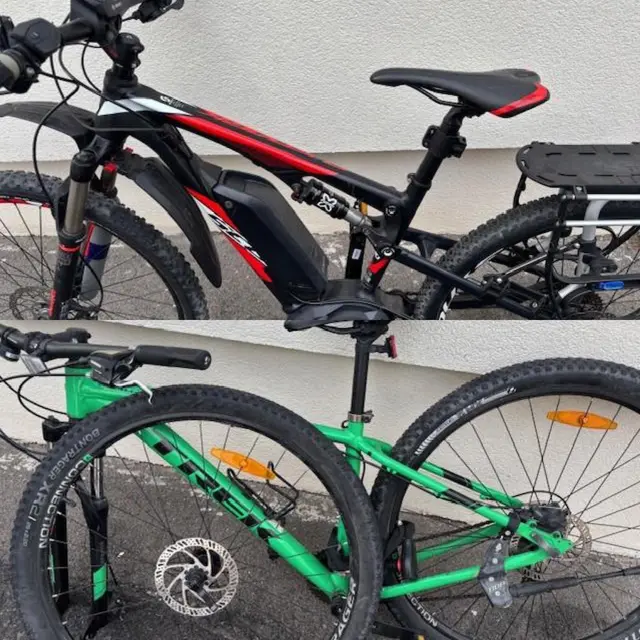 Die beiden sichergestellten Fahrräder – ein E-Bike der Marke Scott und ein Mountainbike der Marke Trek mit „Peto Bike“-Aufkleber – konnten bislang noch keinen Besitzern zugeordnet werden. | Foto: LPD