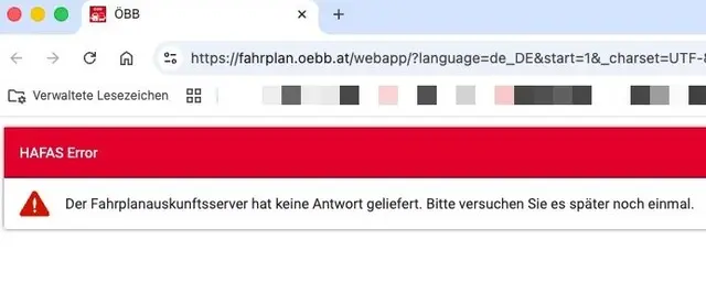 Plötzlich konnte der "Fahrplanauskunftsserver" keine Antworten mehr liefern. | Foto: Screenshot fahrplan.oebb.at