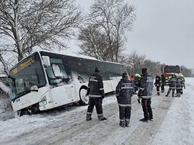 Großeinsatz: Mehrere Feuerwehren waren notwendig, um bei Bildein einen von der Straße gerutschten Linienbus zu bergen. | Foto: Feuerwehr Güssing