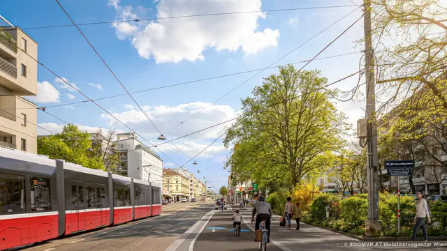 Die Brünner Straße wird zum Zwei-Richtungsradweg. | Foto: Visualisierung: ZOOMVP.AT/Mobilitätsagentur