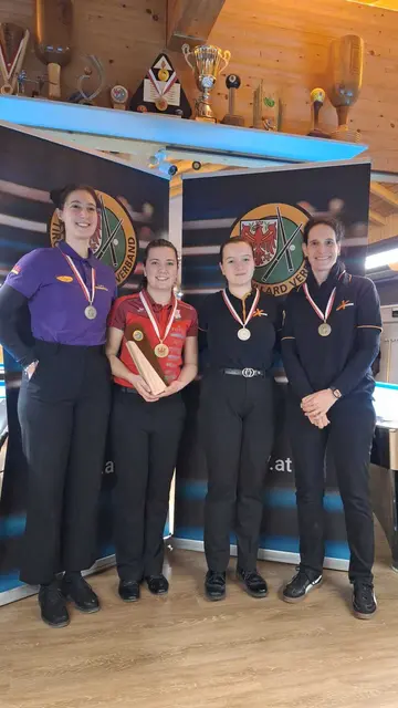 Das Stockerl der Damen v.l.n..r. Anna Schmiedbauer (LPT Innsbruck, Marion Winkler (BC Saustall Fieberbrunn) Sarah Kapeller und Sarah Lindig (Pool X Press Innsbruck) | Foto: Tiroler Billardverband