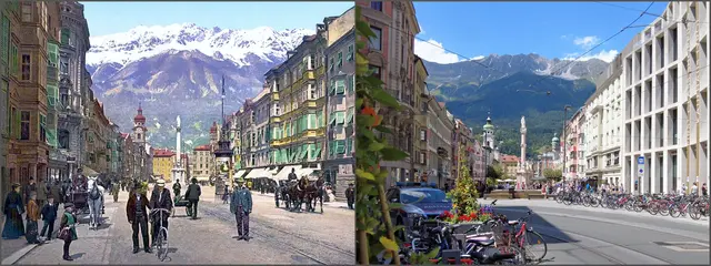 Damals &amp; heute: Maria-Theresien-Straße um 1911 &amp; 2021. Nach wie vor das Schmuckkästchen der Stadt?
 | Foto: © unbekannt &amp; © Rolf Parzer