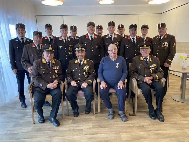 Die Abordnung der FF Otternitz mit vorne v.l.n.r.: ABI Oskar Strametz, EABI Erich Schipfer, EHBI Franz Wippel, EABI Ernst Seewald | Foto: OLM d.V. Martin Stieglbauer, FF Otternitz