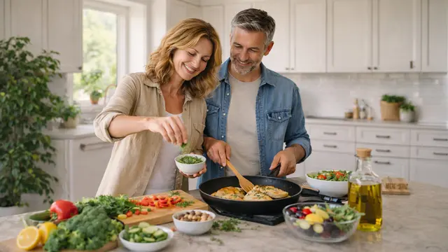 Nicht weniger essen, sondern bewusster wählen: Hormonbewusste Ernährung beginnt im Alltag – zum Beispiel beim gemeinsamen Kochen.