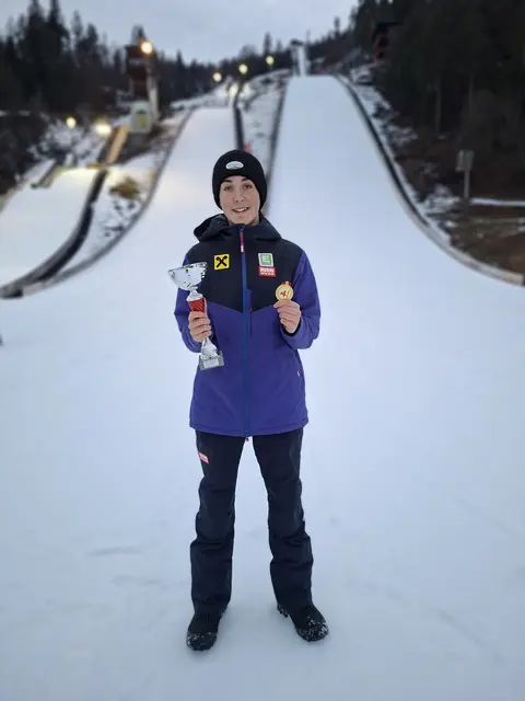 Trofaiachs Nachwuchstalent Moritz Reitbauer (SC Erzbergland) feierte in der Villacher Alpenarena einen Doppelsieg in der Nordischen Kombination.  | Foto: Kerstin Reitbauer