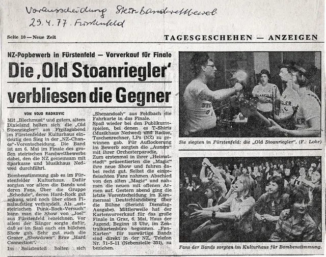 Vorausscheidung Bandwettbewerb, April 1977 in Fürstenfeld: Der erste große Triumph in der Neuen Zeit – und der Beginn einer langen Geschichte. | Foto: VOSD