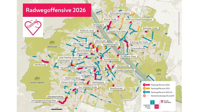 Die Pläne der Stadt Wien für 2026 im Radnetz. | Foto: Mobilitätsagentur