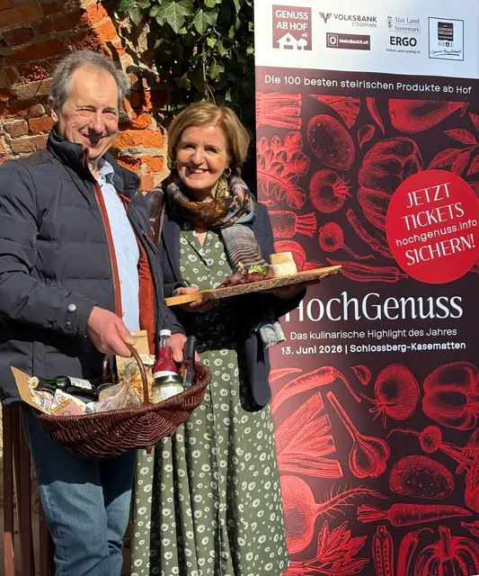 Margareta Reichsthaler und Franz Deutschmann bündeln beim HochGenuss 2026 die steirische Direktvermarktung und geben den selbst erzeugten Spezialitäten eine große Bühne.  | Foto: Brutmann