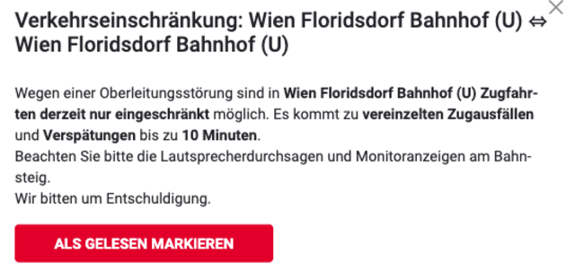Bei "Scotty" heißt es, dass zumindest mit Verspätungen bis zu zehn Minuten zu rechnen sei. | Foto: Screenshot ÖBB Scotty