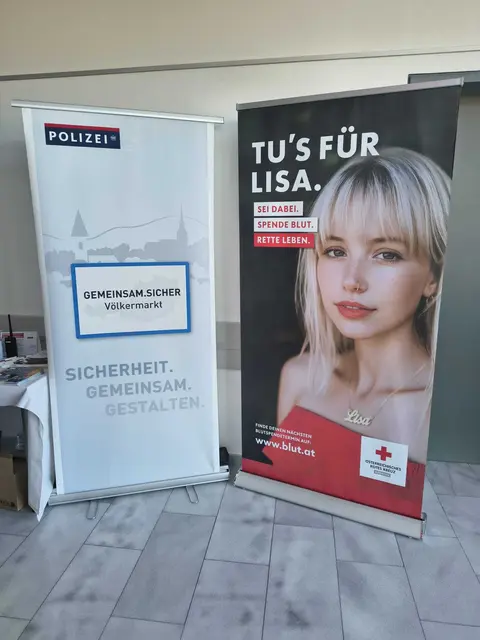 "Gemeinsam.Sicher" ist die Polizei-Initiative, die für die aktive Zusammenarbeit mit der Bevölkerung steht. Die aktuelle Kampagne "Tu's für ..." des Roten Kreuzes verdeutlicht, dass hinter jeder Blutspende ein Mensch steht, der dringend Hilfe benötigt. | Foto: BPK Völkermarkt