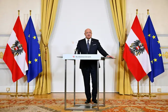 Lage in Nahost: Bundeskanzler Christian Stocker (ÖVP) wandte sich am Montagnachmittag mit einem Statement an die Öffentlichkeit. | Foto: APA-Images / APA / HANS KLAUS TECHT